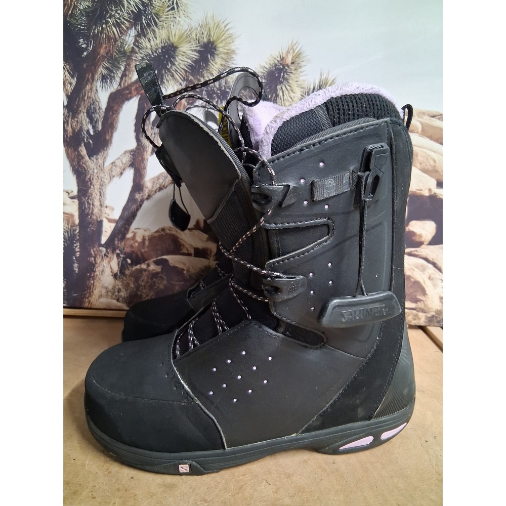 Salomon Moxie Womens Snowboard Boots Black Lavender Sz 8.5 Powerlock Lacing